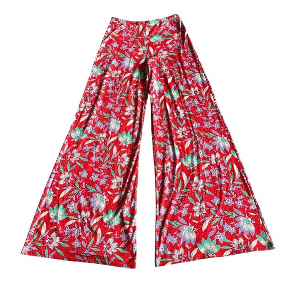 Resa Red Colorful Floral Print Pants Pull-On Stretch Wide Leg Size Small Women's - Picture 1 of 11